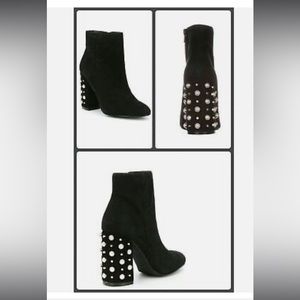 Steve Madden Yvette Women’s Size 8M Pearl Stud Heel Black Suede Booties